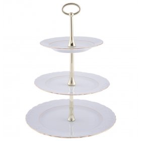 Этажерка 3-х ярусная  Cmielow &quot;Рококо /Две линии золото&quot; (17 х 21 х 26 см, h-33 см) / 128182