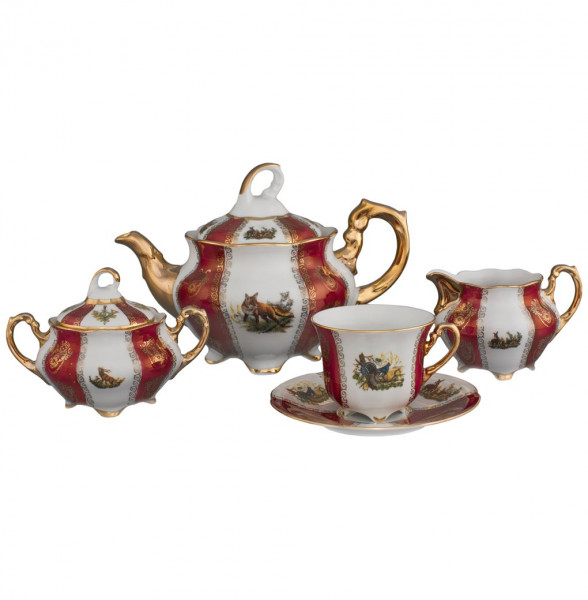 Чайный сервиз на 6 персон 15 предметов  Royal Czech Porcelain &quot;Болеро /Охота красная&quot; / 204685
