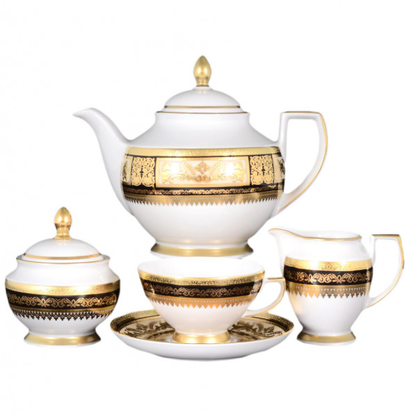 Чайный сервиз на 6 персон 15 предметов  Falkenporzellan &quot;Диадема /Чёрная крем золото&quot; / 060263