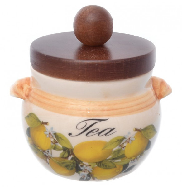 Банка для чая 9 х 9 см с деревянной крышкой  Ceramica Cuore &quot;Лимоны&quot;  / 226199