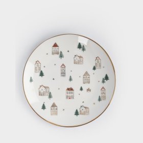Тарелка 19 см бело-золотистая Anna Lafarg Emily "Домики и ели /Townlet" / 385678