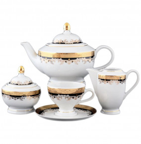 Чайный сервиз на 6 персон 15 предметов  Thun "Кристина /Лилии на чёрном" / 056254