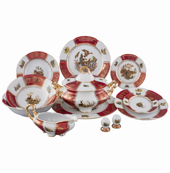 Столовый сервиз на 6 персон 26 предметов  Royal Czech Porcelain &quot;Болеро /Охота красная&quot; / 204684