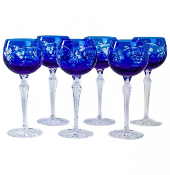 Бокалы для белого вина 190 мл 6 шт синие  Aurum Crystal &quot;Резные цветные&quot; / 152086