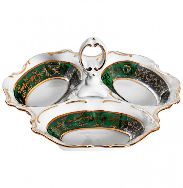 Менажница 19 см  Royal Czech Porcelain &quot;Офелия /Зелёная /Золотые листики&quot; / 203805