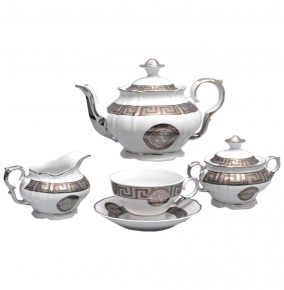 Чайный сервиз на 6 персон 15 предметов  Bohemia Porcelan Moritz Zdekauer 1810 s.r.o. "Магнолия /Версаче МГ /платина" / 017359