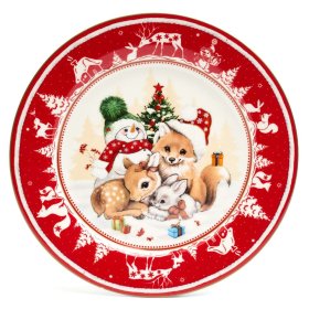 Тарелка 19 см красная  LEFARD &quot;С Новым годом! /Звери&quot; / 385872