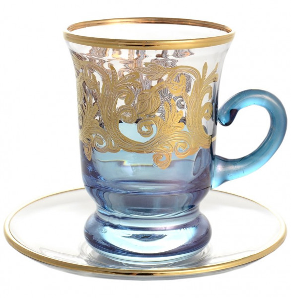 Набор чайных пар 150 мл 6 шт  RCR Cristalleria Italiana SpA &quot;Timon /Золотые побеги&quot; синее дно / 128309