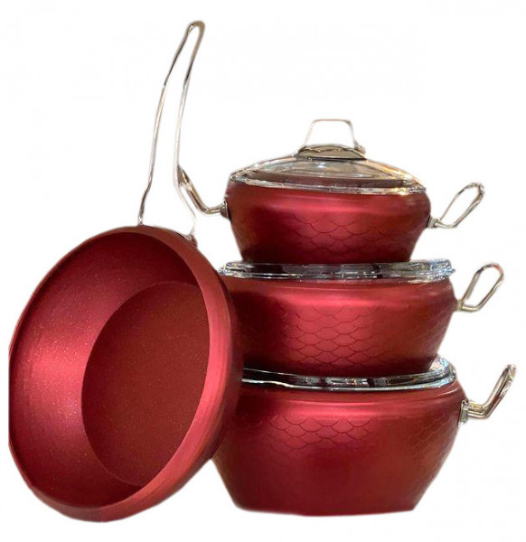 Набор посуды 7 предметов антипригарное покрытие красный  O.M.S. Collection &quot;GRANITE SETS&quot; / 284041