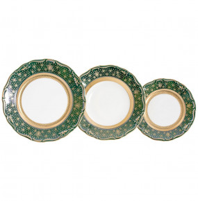 Набор тарелок 18 предметов (19, 23, 25 см)  Royal Czech Porcelain "Мария-Луиза /Королевская лилия на зеленом" / 203743