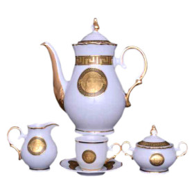 Кофейный сервиз на 6 персон 15 предметов  Bohemia Porcelan Moritz Zdekauer 1810 s.r.o. &quot;Магнолия /Версаче МГ /золото&quot; / 011951