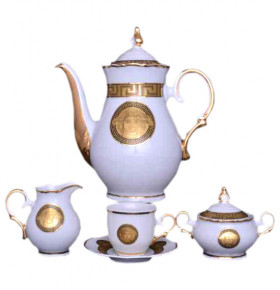 Кофейный сервиз на 6 персон 15 предметов  Bohemia Porcelan Moritz Zdekauer 1810 s.r.o. "Магнолия /Версаче МГ /золото" / 011951