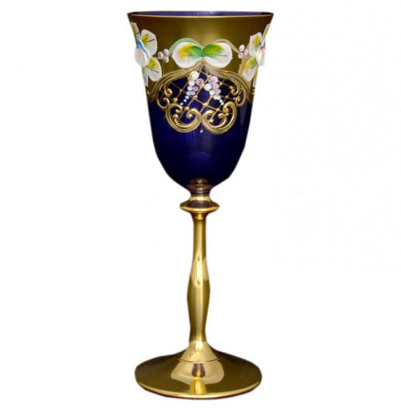 Бокалы для белого вина 185 мл 6 шт золотая ножка  Bohemia &quot;Анжела /Лепка синяя&quot; E-V / 017233
