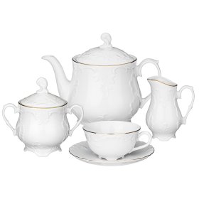 Чайный сервиз на 6 персон 15 предметов  Cmielow &quot;Рококо /Отводка золото&quot; (220 мл) / 109979