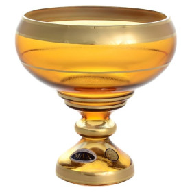 Конфетница 16 см н/н янтарная  Star Crystal &quot;Матовая полоса /золото&quot; SC / 132527