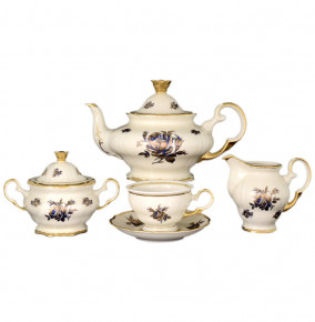 Чайный сервиз на 6 персон 15 предметов  Bohemia Porcelan Moritz Zdekauer 1810 s.r.o. "Анжелика /Синяя роза с золотом /СК" / 067777