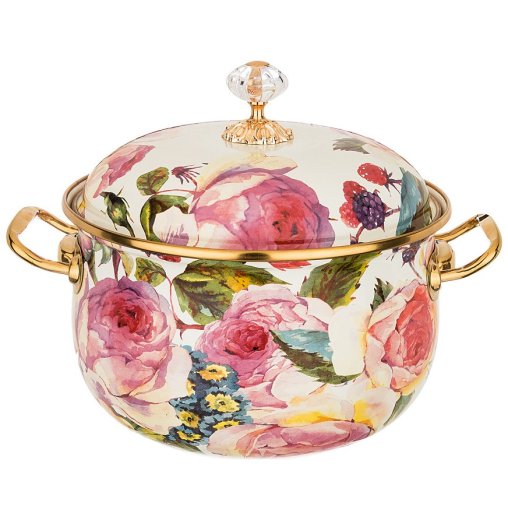 Кастрюля 20 см с крышкой эмалированная 3,8 л "Agness /Винтаж /Розы" / 196381 — 