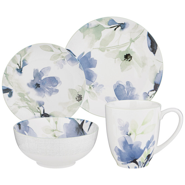 Набор посуды на 4 персоны 16 предметов  LEFARD &quot;Aquarelle /Голубой цветок&quot; / 330174