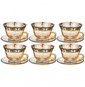 Набор чайных пар 150 мл 6 шт янтарные  Art Decor "Венециано /Золото" / 233461