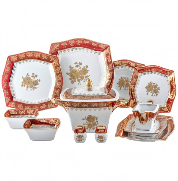 Столовый сервиз на 6 персон 26 предметов  Royal Czech Porcelain &quot;Львов /Золотая роза /Красная&quot; / 203548