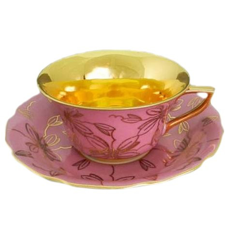 Чайная пара 100 мл  Leander &quot;Виндзор /Золотые цветы /розовая&quot; / 158710