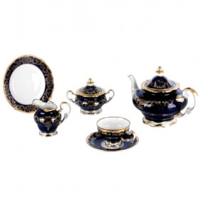 Чайный сервиз на 6 персон 21 предмет  Weimar Porzellan "Ювел /Синий с золотым узором" (подарочная упаковка) / 002216
