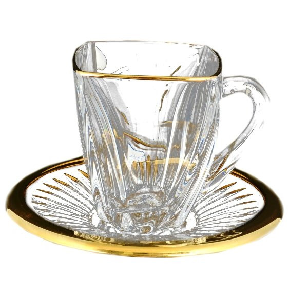 Набор чайных пар 150 мл 6 шт  Crystalite Bohemia &quot;Нептун /Золотой кант&quot; / 096300