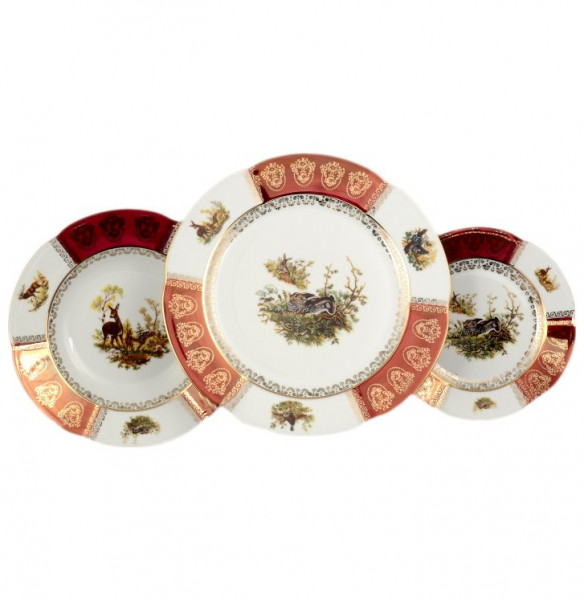 Набор тарелок 18 предметов (19, 23, 25 см)  Royal Czech Porcelain &quot;Болеро /Охота красная&quot; / 096790