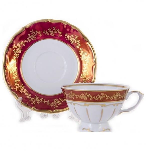 Набор чайных пар 200 мл 6 шт  Bavarian Porcelain &quot;Мария-Тереза /Барокко Красный&quot; / 133757