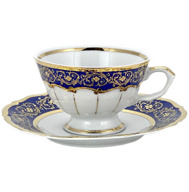 Набор чайных пар 200 мл 6 шт  Bavarian Porcelain &quot;Мария-Тереза /Цветочная роспись /Кобальт&quot;   / 272651