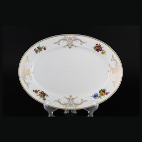 Блюдо 36 см овальное  Bohemia Porcelan Moritz Zdekauer 1810 s.r.o. &quot;Аннетта /Золотой вензель и Цветы&quot; / 088925