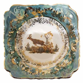 Салатник 12 см квадратный  Bavarian Porcelain &quot;Мария-Тереза /Охота зелёная&quot; / 327707