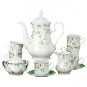Кофейный сервиз на 6 персон 15 предметов (150 мл)  Leander &quot;Мэри-Энн /Зеленые листья&quot; / 157938