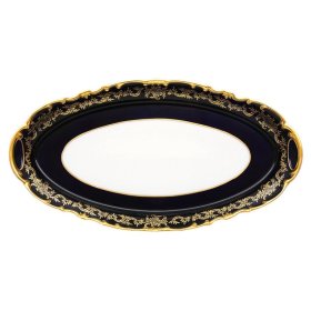 Блюдо 50 см овальное  Weimar Porzellan &quot;Ювел /Синий с золотым узором&quot; / 002182