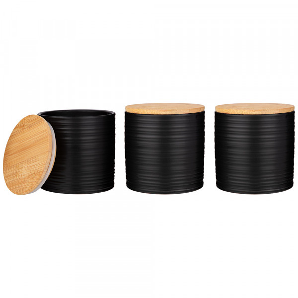 Набор банок для сыпучих продуктов 430 мл 3 шт с бамбуковой крышкой 10 х 10 х 10,5 см чёрные / 255012