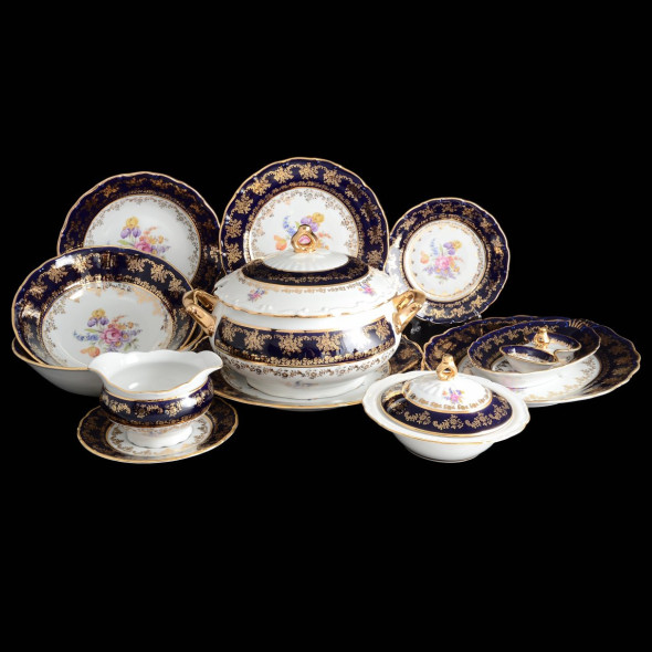 Столовый сервиз на 6 персон 26 предметов  Bohemia Porcelan Moritz Zdekauer 1810 s.r.o. &quot;Офелия /Кобальт /Полевой цветок&quot; / 057287