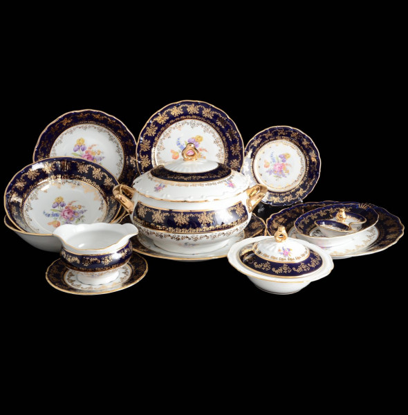 Столовый сервиз на 6 персон 26 предметов  Bohemia Porcelan Moritz Zdekauer 1810 s.r.o. &quot;Офелия /Кобальт /Полевой цветок&quot; / 057287