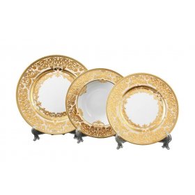 Набор тарелок 18 предметов (23, 23, 28,5 см)  Falkenporzellan &quot;Наталия /Бежевая в золотой роскоши&quot; / 119909