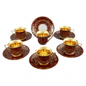 Набор кофейных пар 50 мл 6 шт высокие н/н  Leander &quot;Виндзор /Золотые цветы /бордо&quot; 1 / 158666