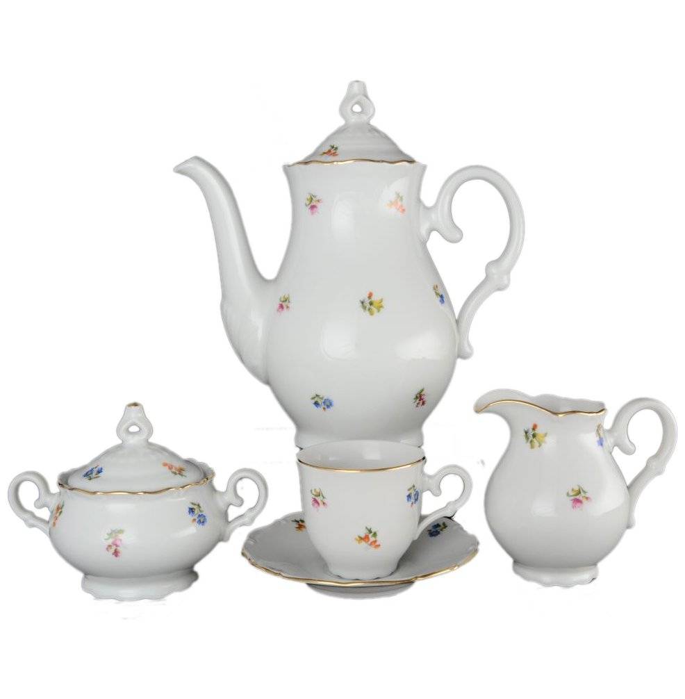 Кофейный сервиз на 6 персон 15 предметов  Bohemia Porcelan Moritz Zdekauer 1810 s.r.o. "Офелия /Мелкие цветы" / 039442 в Санкт-Петербурге