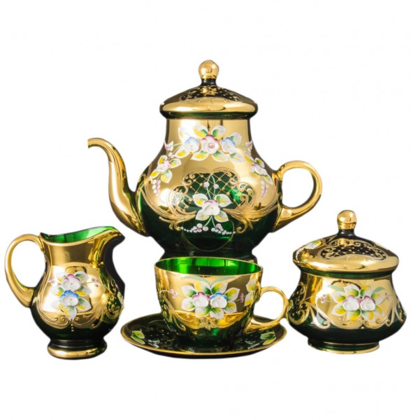 Чайный сервиз на 6 персон 15 предметов  Bohemia &quot;Лепка зелёная&quot; / 038831