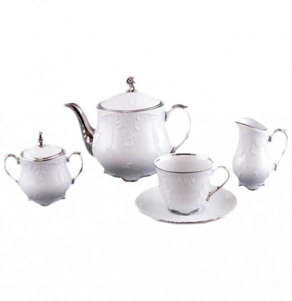 Чайный сервиз на 6 персон 15 предметов  Royal Czech Porcelain &quot;Рококо /Отводка платина&quot; / 204921