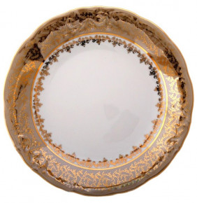 Блюдо 30 см круглое  Bavarian Porcelain "Мария-Тереза /Бежевая /Золотые листики" / 091932
