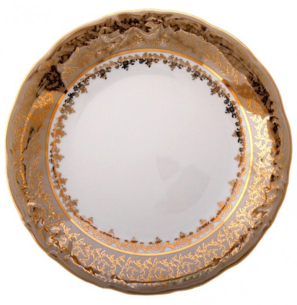 Блюдо 30 см круглое  Bavarian Porcelain &quot;Мария-Тереза /Бежевая /Золотые листики&quot; / 091932