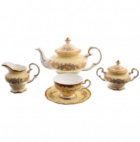 Чайный сервиз на 6 персон 15 предметов  Royal Classics "Воспоминание /Золотой узор на бежевом" / 150183