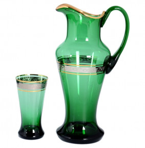 Набор для воды 7 предметов (кувшин + 6 стаканов)  Bohemia "Иксовка /Клаудиа платина" зеленый / 113557