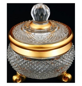 Конфетница 10,5 см с крышкой  Sonne Crystal "Фелиция /хрусталь с золотом" SC / 114710