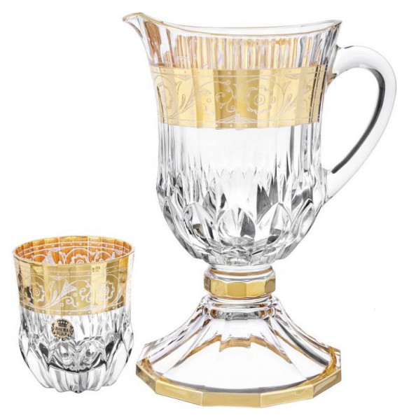 Набор для воды 7 предметов (кувшин н/н 1,2 л + 6 стаканов)  Bohemia Design &quot;Адажио /Цветочный узор /Золото&quot; / 246226