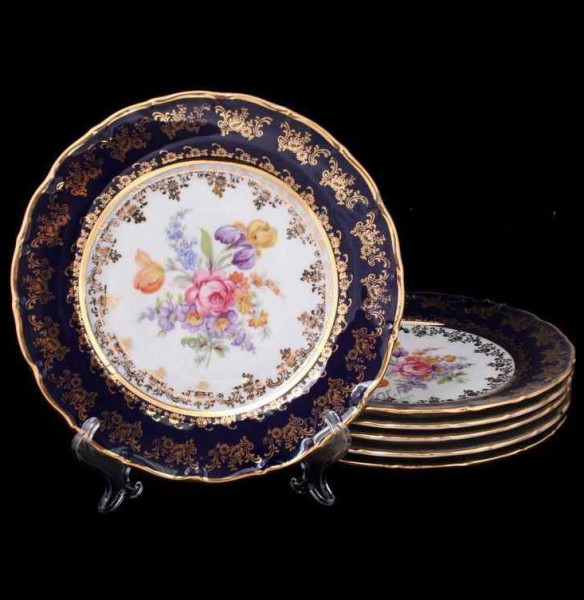 Набор тарелок 21 см 6 шт  Bohemia Porcelan Moritz Zdekauer 1810 s.r.o. &quot;Офелия /Кобальт /Полевой цветок&quot; / 038290