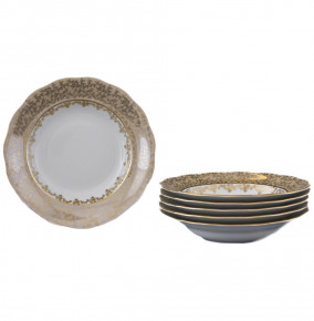 Набор тарелок 24 см 6 шт глубокие  Royal Czech Porcelain "Аляска /Бежевая /Золотые листики" / 203841